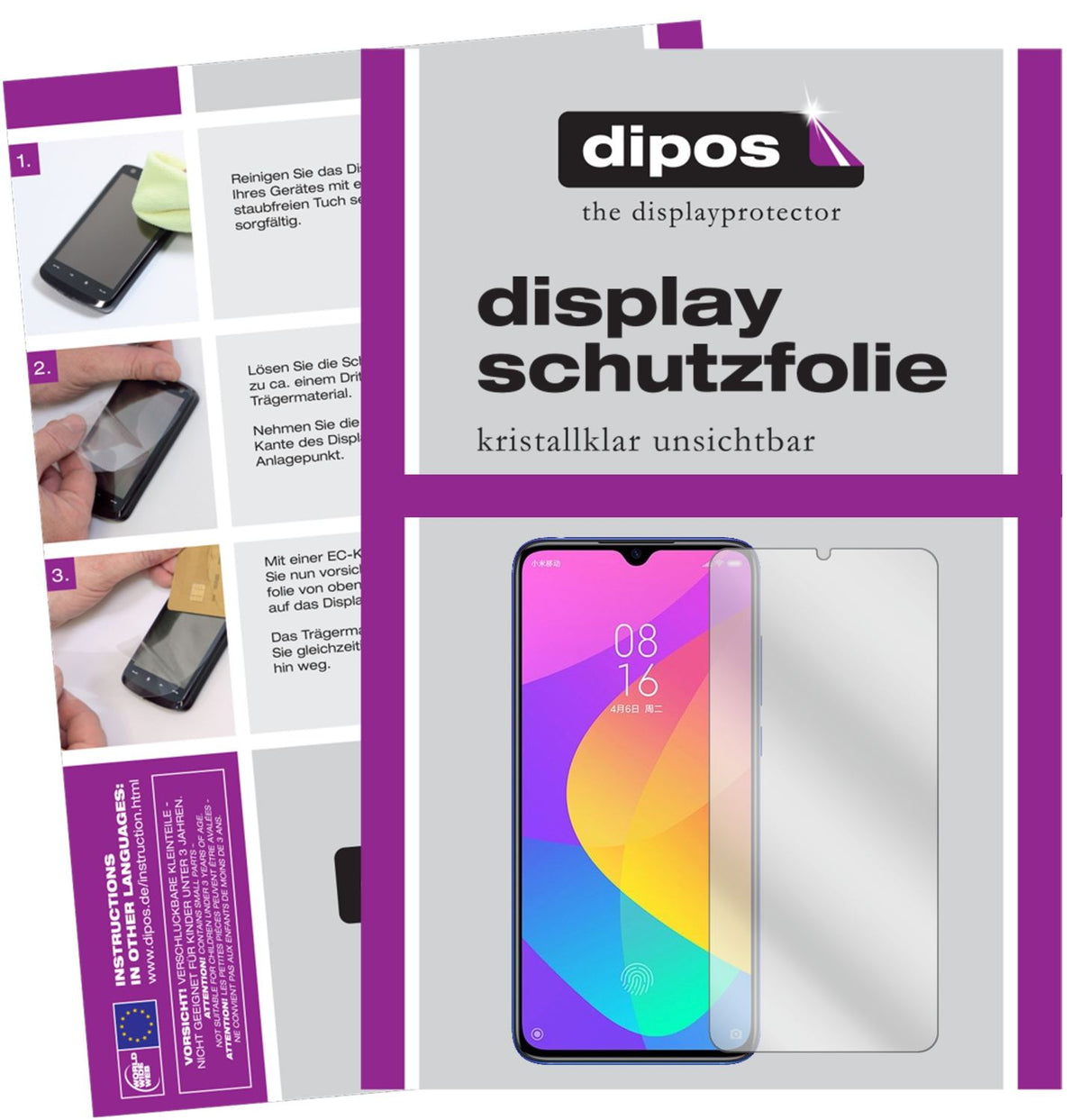 Klare Displayschutzfolie von dipos passend für Xiaomi Mi 9 Lite, präziser Zuschnitt und blasenfrei montiert