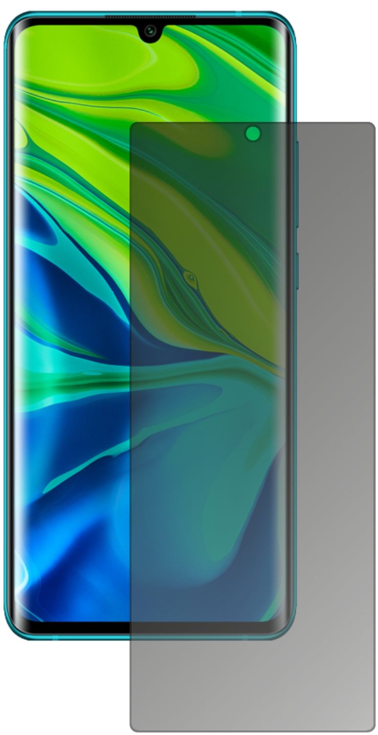 XiaomiMi Note 10 Pro mit aufgebrachtem dipos Displayschutz, der seitliche Einblicke blockiert