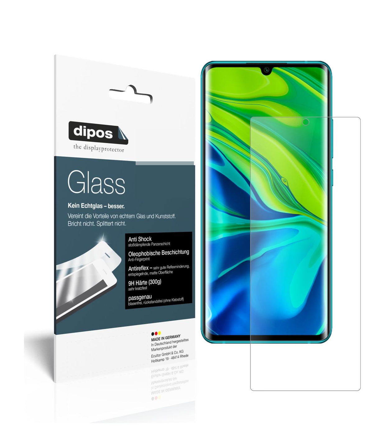 Matte Displayschutzfolie von dipos passend für Xiaomi Mi CC9 Pro, 9H kratzfest und blasenfrei montiert