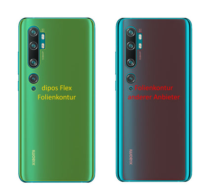 XiaomiMi Note 10 Lite Rückseite mit aufgebrachter dipos Displayschutzfolie, glasklare Darstellung ohne Einschränkungen