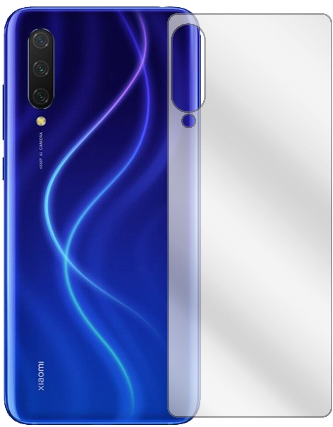 XiaomiMi 9 Lite Rückseite mit aufgebrachter dipos Displayschutzfolie, glasklare Darstellung ohne Einschränkungen