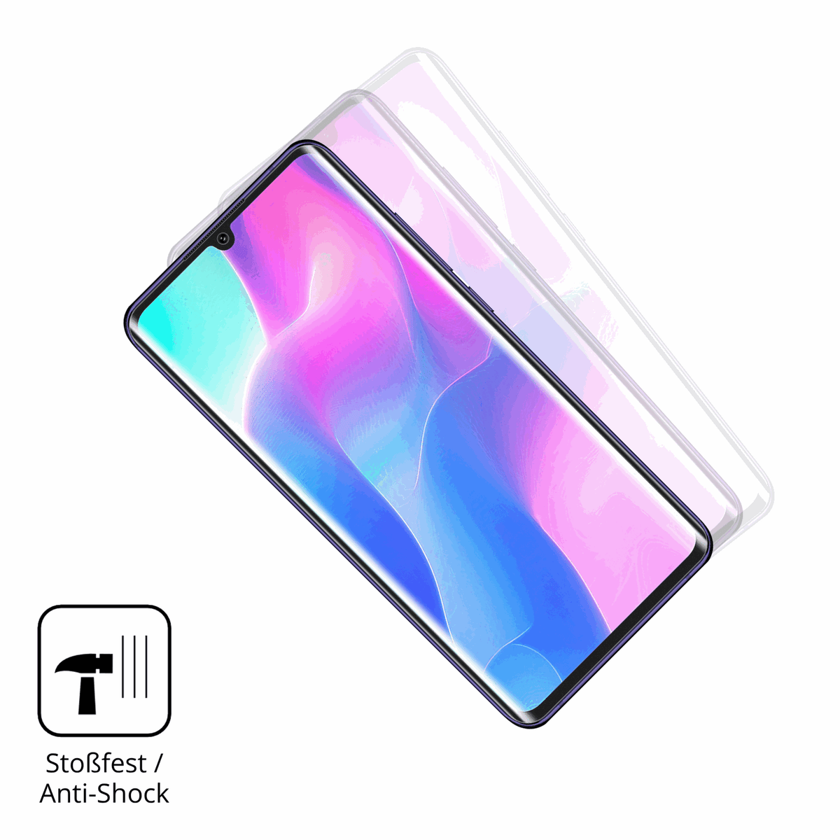 Schutz gegen Kratzer auf dem Xiaomi Mi Note 10 Lite Glas durch Schlüssel, Stöße gegen die Tischkante oder Stürze