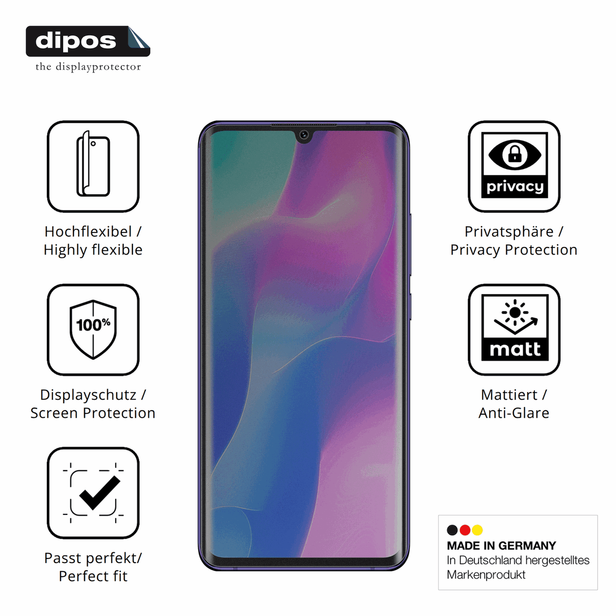 Flexible TPU-Folie passend zugeschnitten für Xiaomi Mi Note 10 Lite, mit Privatsphäre-Schutz durch Sichtschutz-Folie
