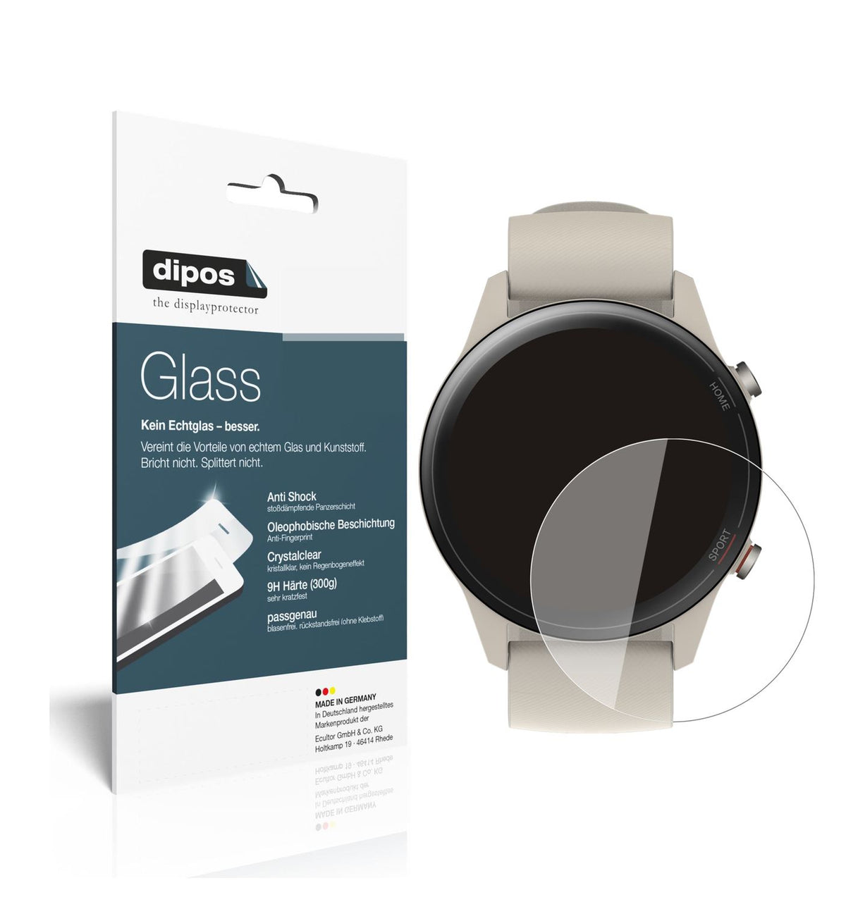 Klare Displayschutzfolie von dipos passend für Xiaomi Mi Watch, 9H kratzfest und blasenfrei montiert