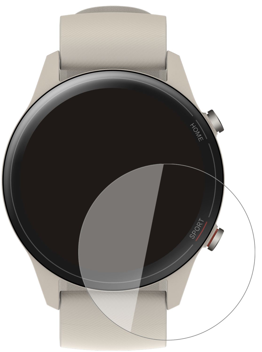 XiaomiMi Watch mit aufgebrachter dipos Flex Schutzfolie, glasklare Darstellung ohne Einschränkungen