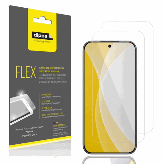 Klare Displayschutzfolie von dipos passend für Xiaomi Poco F8 Ultra, 100% Displayabdeckung und blasenfreie Montage