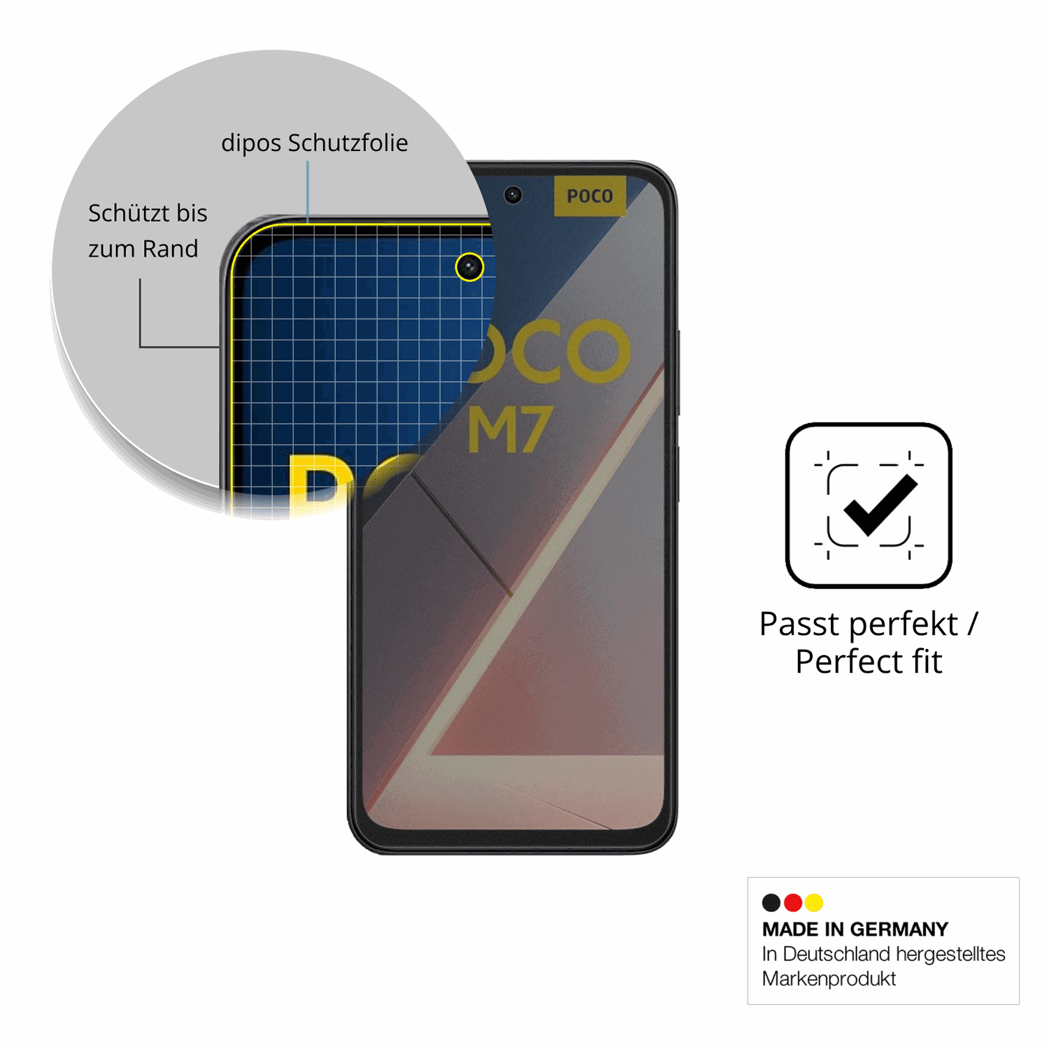 Schutz gegen Kratzer auf dem xiaomipoco m7 Glas durch Schlüssel, Stöße gegen die Tischkante oder Stürze