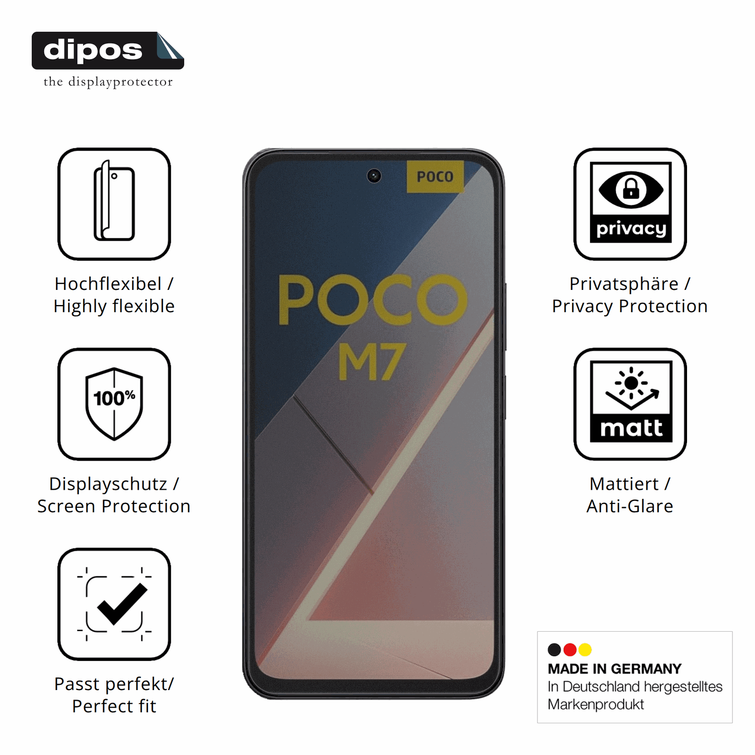 Flexible TPU-Folie passend zugeschnitten für xiaomipoco m7, mit Privatsphäre-Schutz durch Sichtschutz-Folie