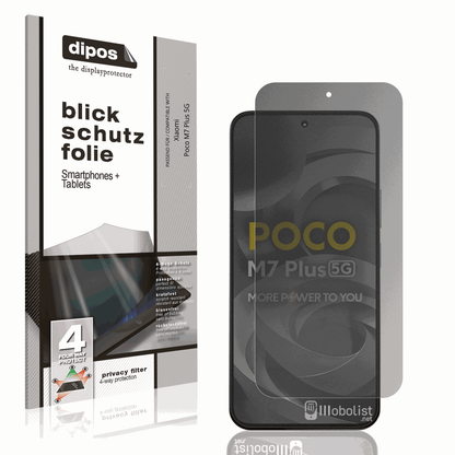 Blickschutzfolie von dipos passend für Xiaomi Poco M7 Plus 5G, präziser Zuschnitt und blasenfrei montiert