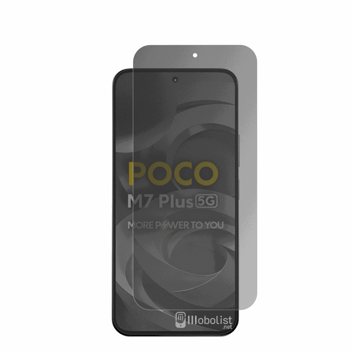 XiaomiPoco M7 Plus 5G mit aufgebrachtem dipos Displayschutz, der seitliche Einblicke blockiert