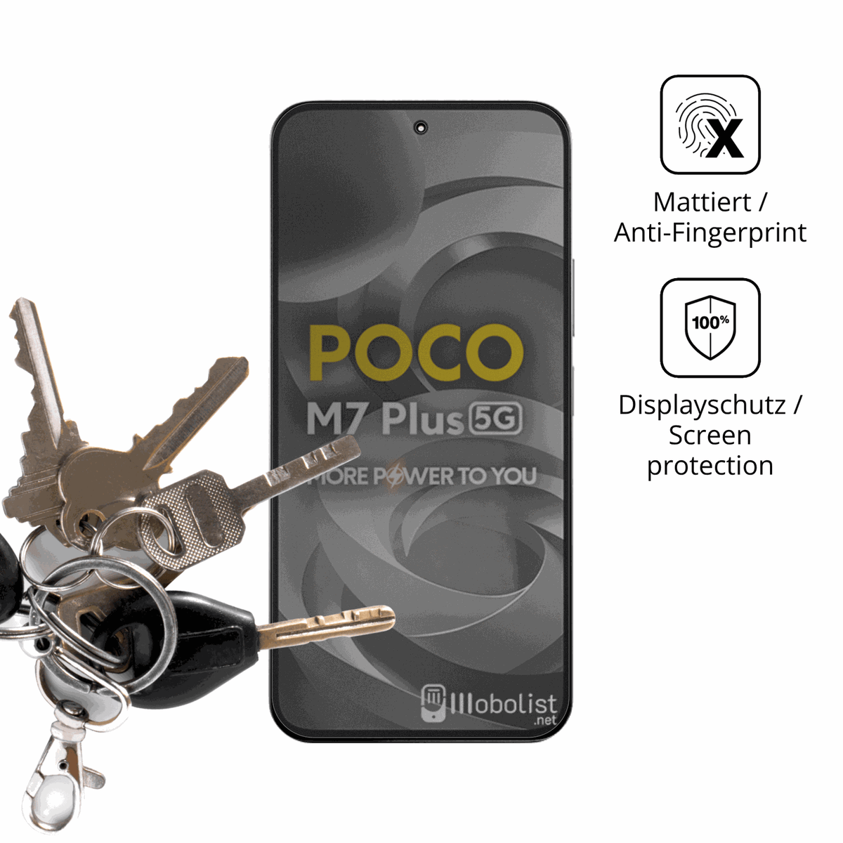 dipos Displayschutz für Xiaomi Poco M7 Plus 5G, mattierte Oberfläche, Blickschutzfilter und perfekter Passform