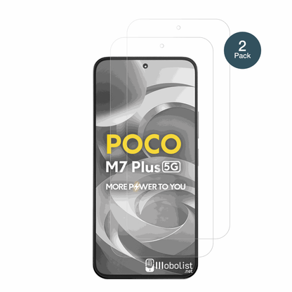 XiaomiPoco M7 Plus 5G mit aufgebrachter dipos Panzerfolie, die lästige Fingerabdrücke minimiert