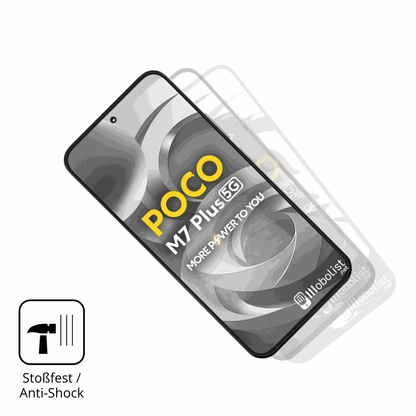 Schutz gegen Kratzer auf dem Xiaomi Poco M7 Plus 5G Glas durch Schlüssel, Stöße gegen die Tischkante oder Stürze