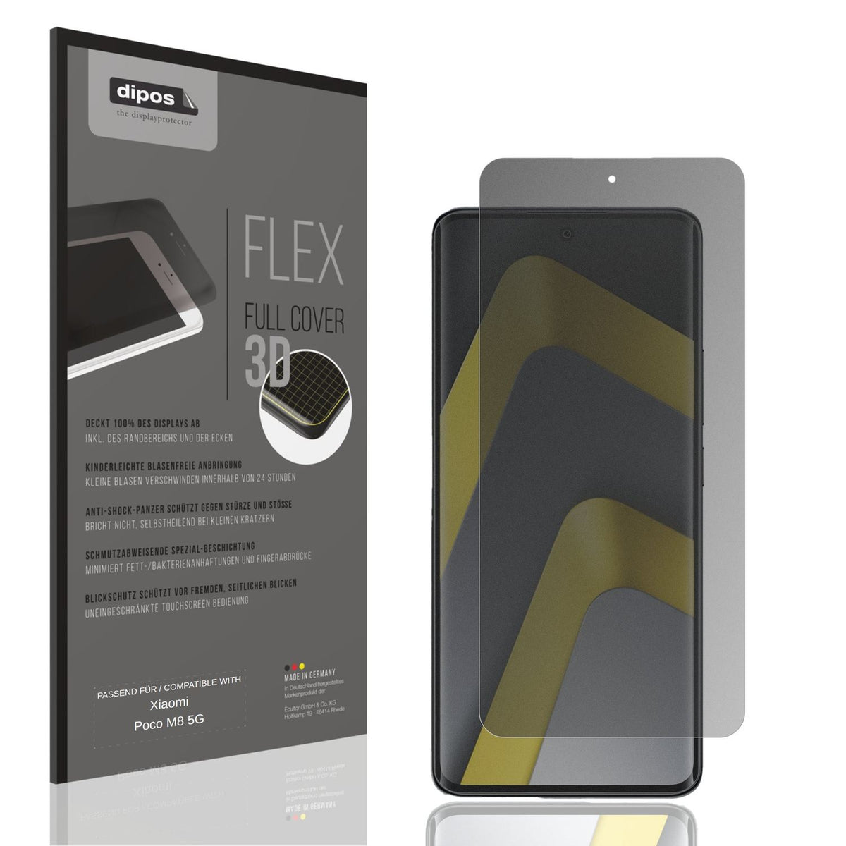 Blickschutzfolie von dipos passend für Xiaomi Poco M8 5G, 100% Displayabdeckung und blasenfreie Montage