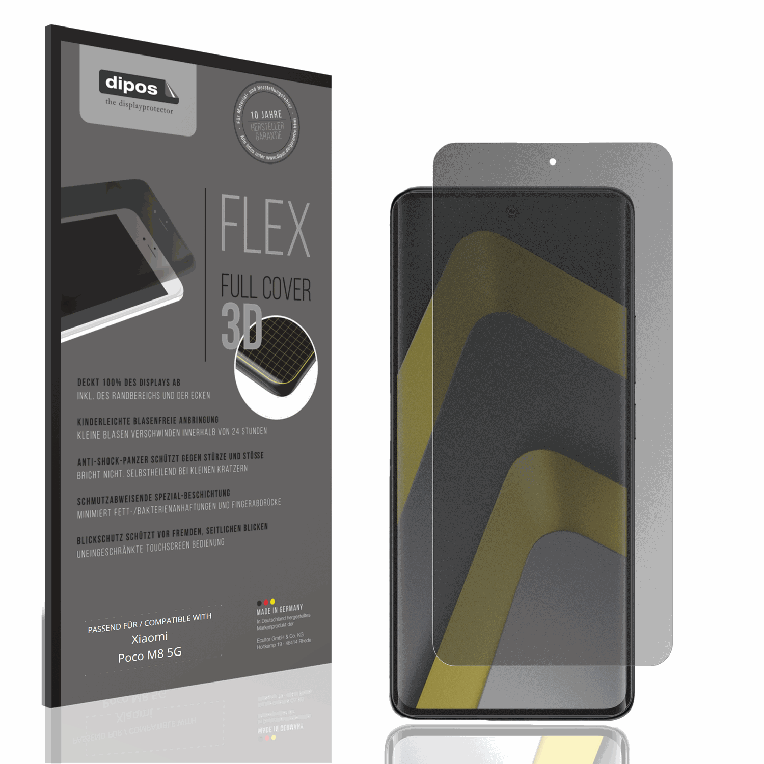 Blickschutzfolie von dipos passend für Xiaomi Poco M8 5G, 100% Displayabdeckung und blasenfreie Montage