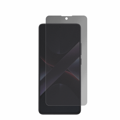 xiaomipoco x7 mit aufgebrachter dipos Flex Schutzfolie, die seitliche Einblicke blockiert