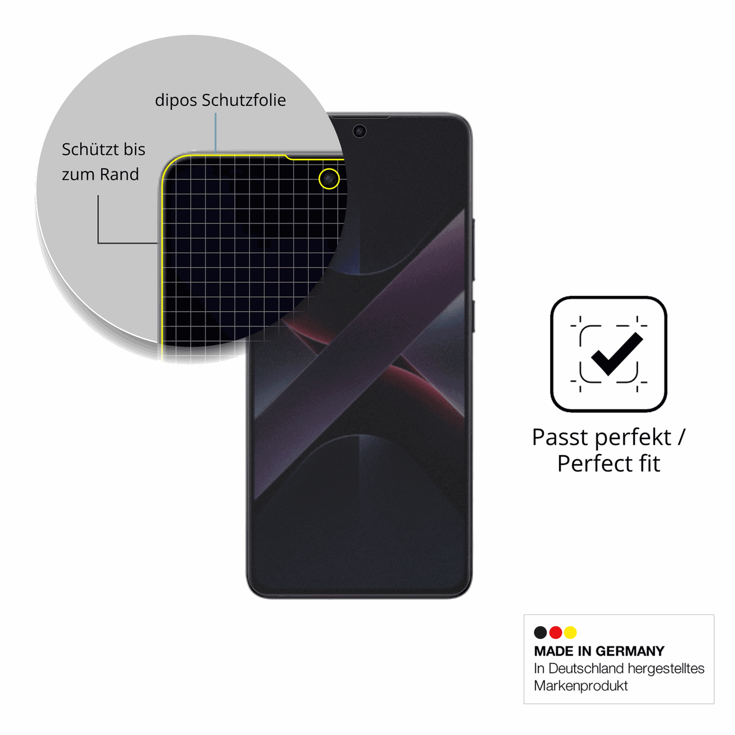 Schutz gegen Kratzer auf dem xiaomipoco x7 Glas durch Schlüssel, Stöße gegen die Tischkante oder Stürze
