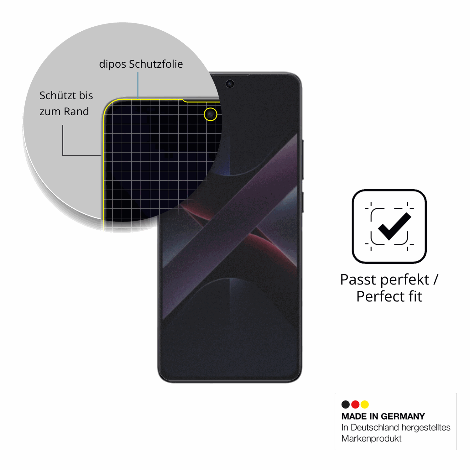 Schutz gegen Kratzer auf dem xiaomipoco x7 Glas durch Schlüssel, Stöße gegen die Tischkante oder Stürze