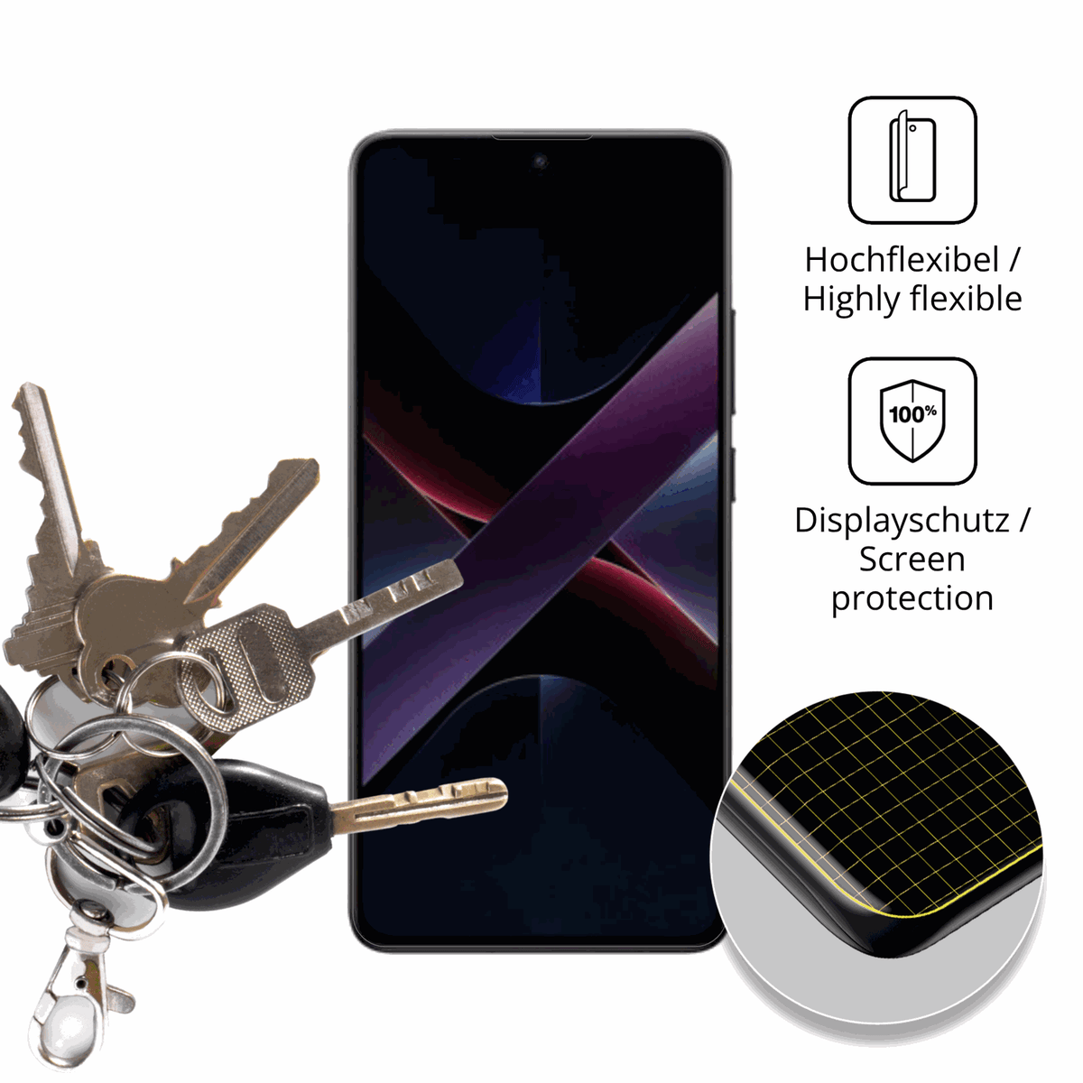 dipos Displayschutz für xiaomipoco x7, transparente Oberfläche, geringe Dicke und perfekte Passform