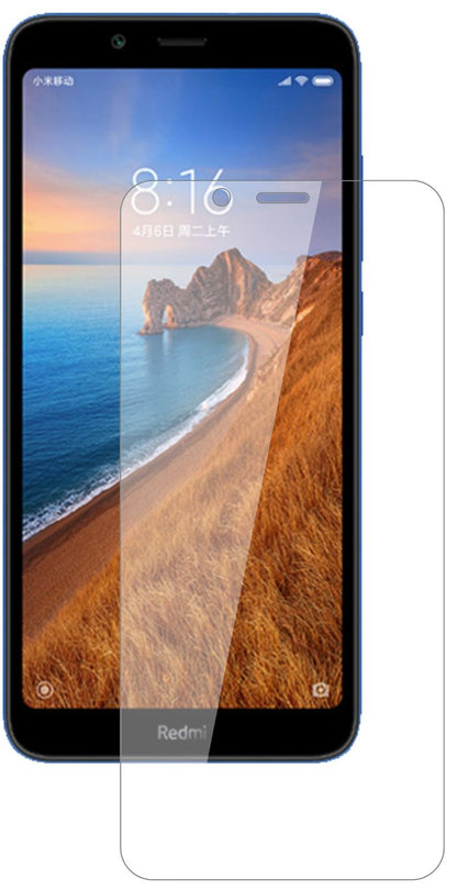 XiaomiRedmi 7A mit aufgebrachter dipos Flex Schutzfolie, glasklare Darstellung ohne Einschränkungen