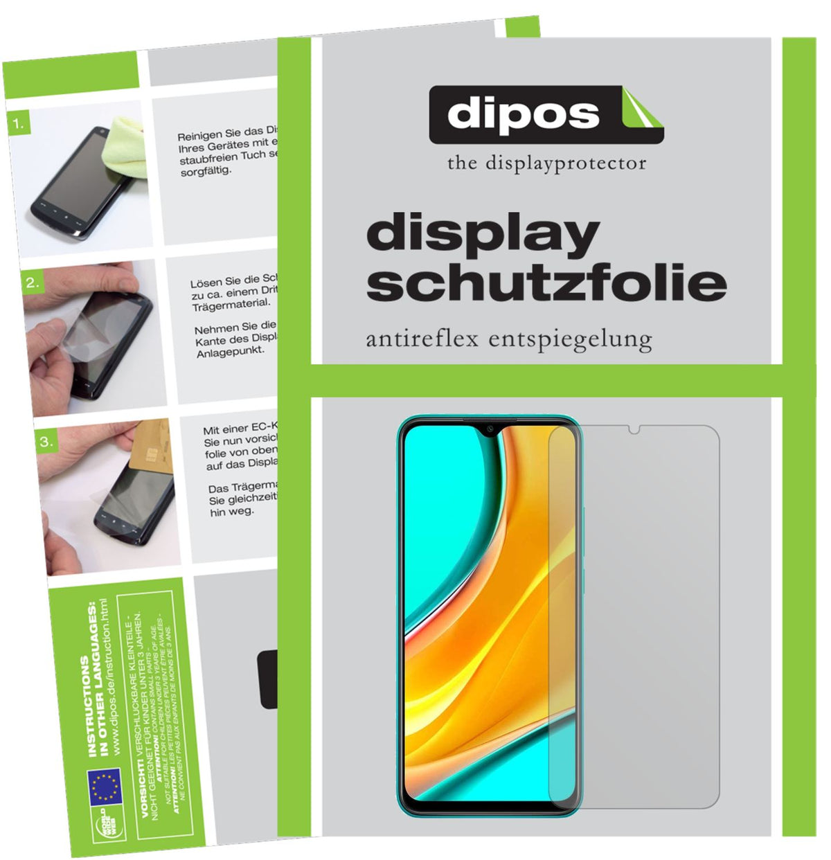 Matte Displayschutzfolie von dipos passend für Xiaomi Redmi 9, präziser Zuschnitt und blasenfrei montiert