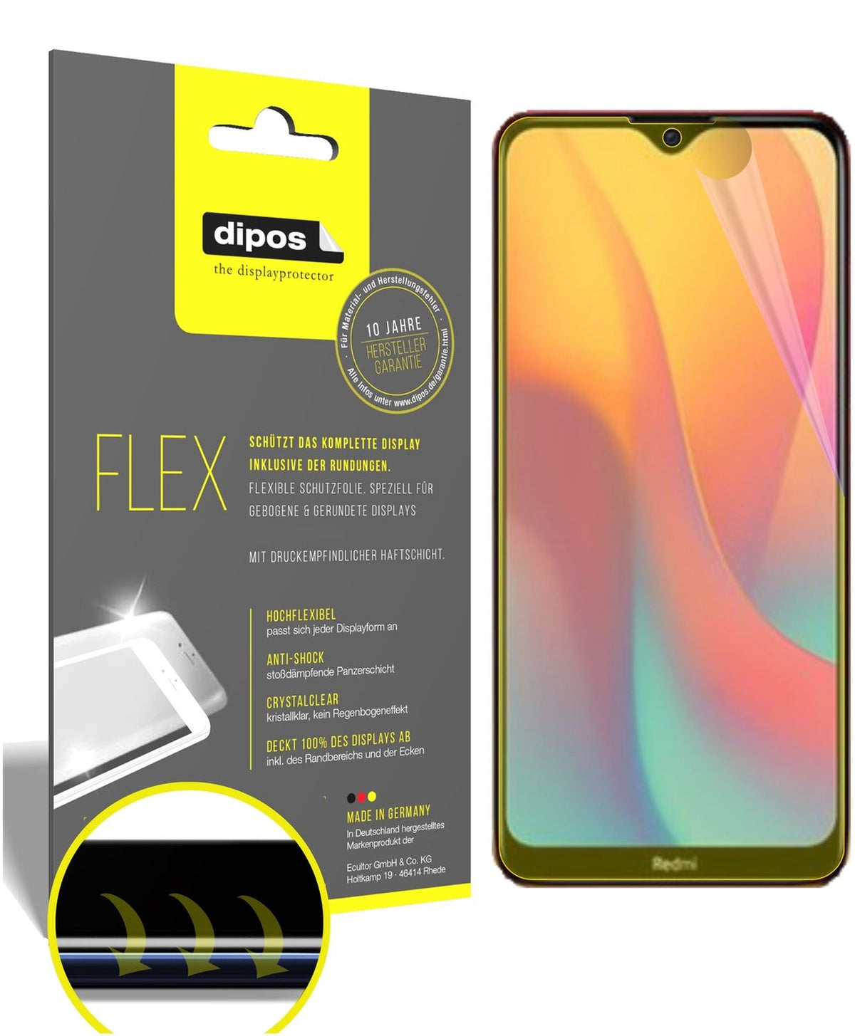 Klare Displayschutzfolie von dipos passend für Xiaomi Redmi 9C, 100% Displayabdeckung und blasenfreie Montage