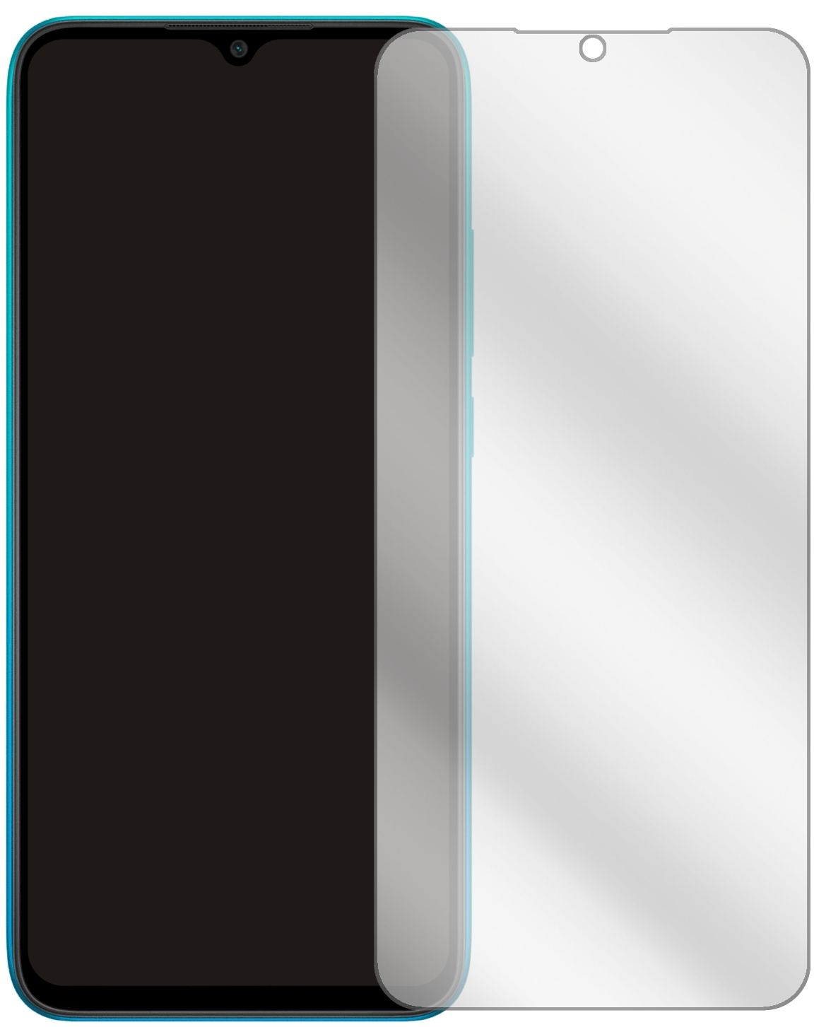 XiaomiRedmi 9A Sport mit aufgebrachter dipos Displayschutzfolie, glasklare Darstellung ohne Einschränkungen
