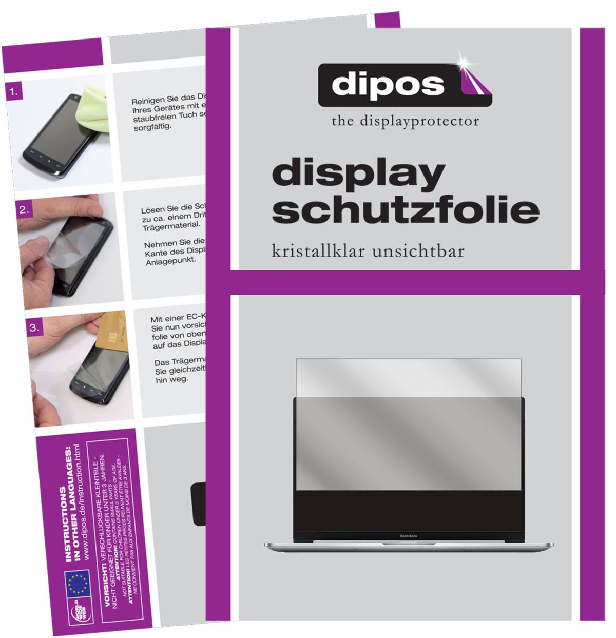 Klare Displayschutzfolie von dipos passend für Xiaomi RedmiBook 14 II, präziser Zuschnitt und blasenfrei montiert