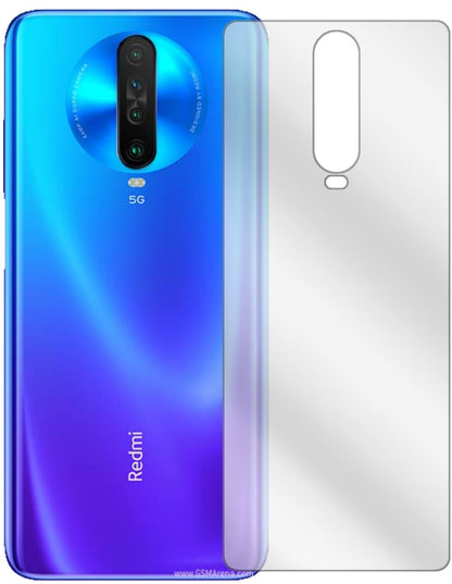 XiaomiRedmi K30i Rückseite mit aufgebrachter dipos Displayschutzfolie, glasklare Darstellung ohne Einschränkungen