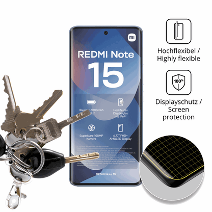 dipos Displayschutz für Xiaomi Redmi Note 15, transparente Oberfläche, perfekte Passform auch für die Rundungen