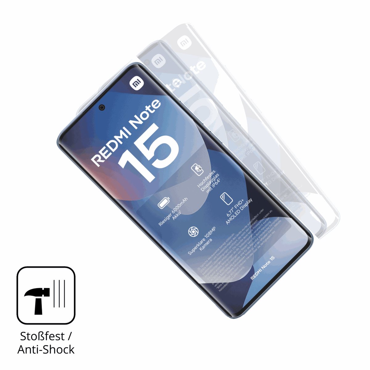 Schutz gegen Kratzer auf dem Xiaomi Redmi Note 15 Glas durch Schlüssel, Stöße gegen die Tischkante oder Stürze