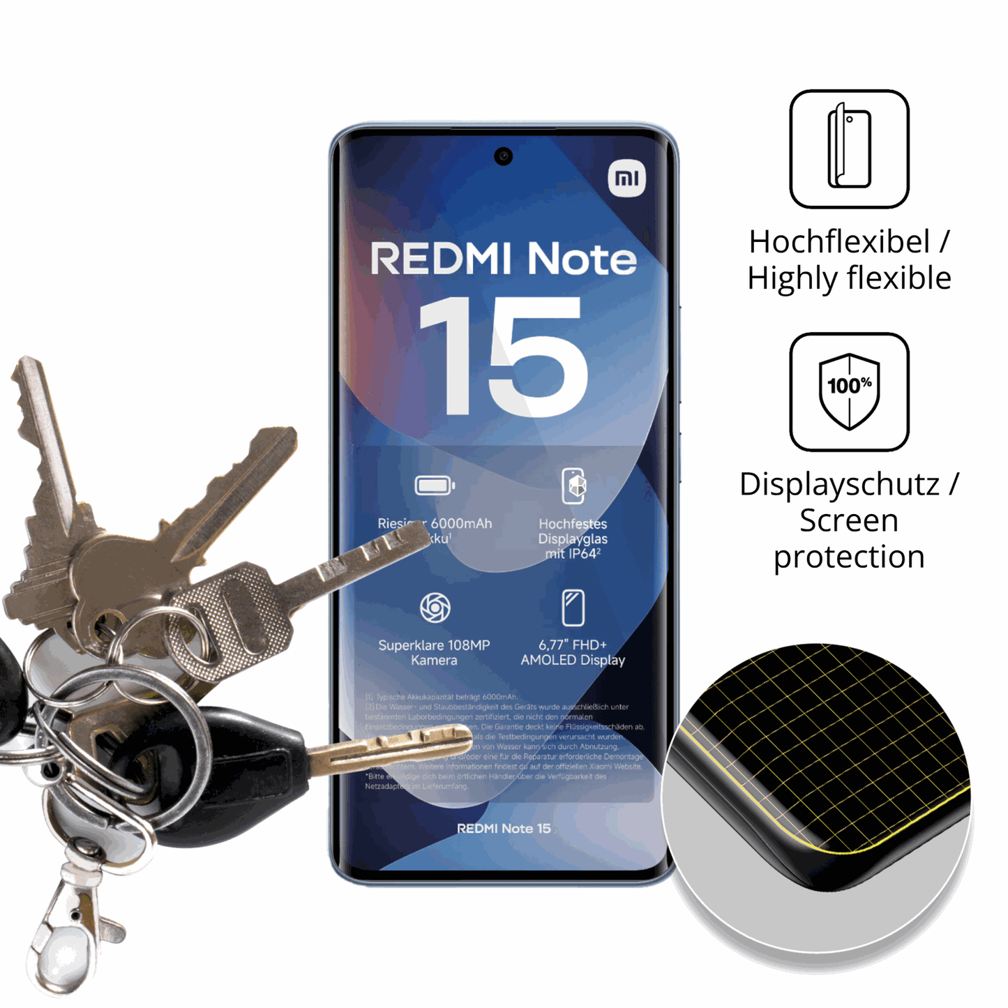 dipos Displayschutz für Xiaomi Redmi Note 15, transparente Oberfläche, geringe Dicke und perfekte Passform