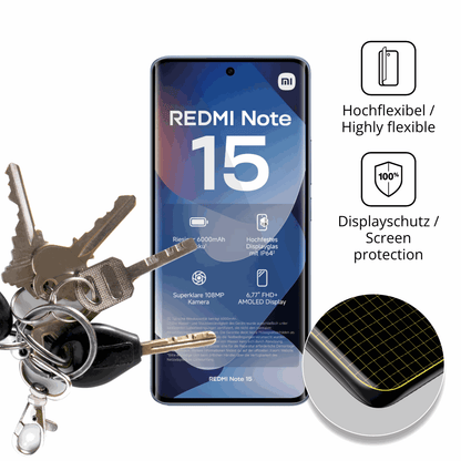 dipos Displayschutz für Xiaomi Redmi Note 15, transparente Oberfläche, geringe Dicke und perfekte Passform