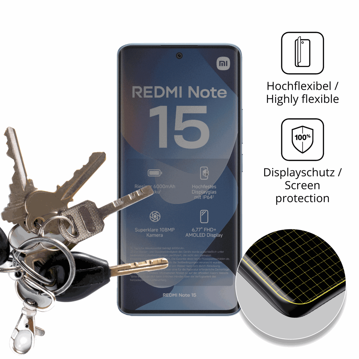 dipos Displayschutz für Xiaomi Redmi note 15 4g, mit Blickschutzfilter und perfekter Passform auch für die Rundungen
