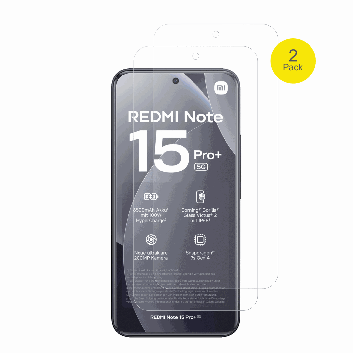 XiaomiRedmi Note 15 Pro Plus mit aufgebrachter dipos Flex Schutzfolie, glasklare Darstellung ohne Einschränkungen