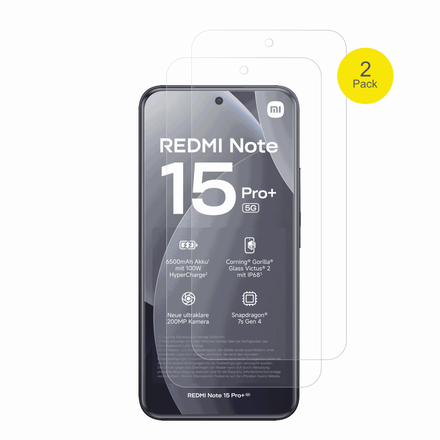 XiaomiRedmi Note 15 Pro Plus mit aufgebrachter dipos Flex Schutzfolie, glasklare Darstellung ohne Einschränkungen