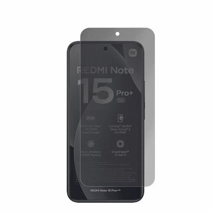 XiaomiRedmi Note 15 Pro Plus mit aufgebrachter dipos Flex Schutzfolie, die seitliche Einblicke blockiert