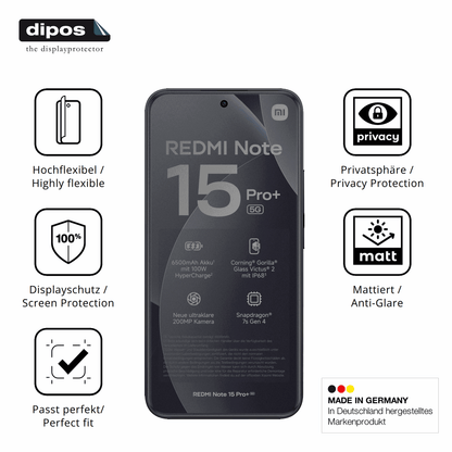 Flexible TPU-Folie passend zugeschnitten für Xiaomi Redmi Note 15 Pro Plus, mit Privatsphäre-Schutz durch Sichtschutz-Folie