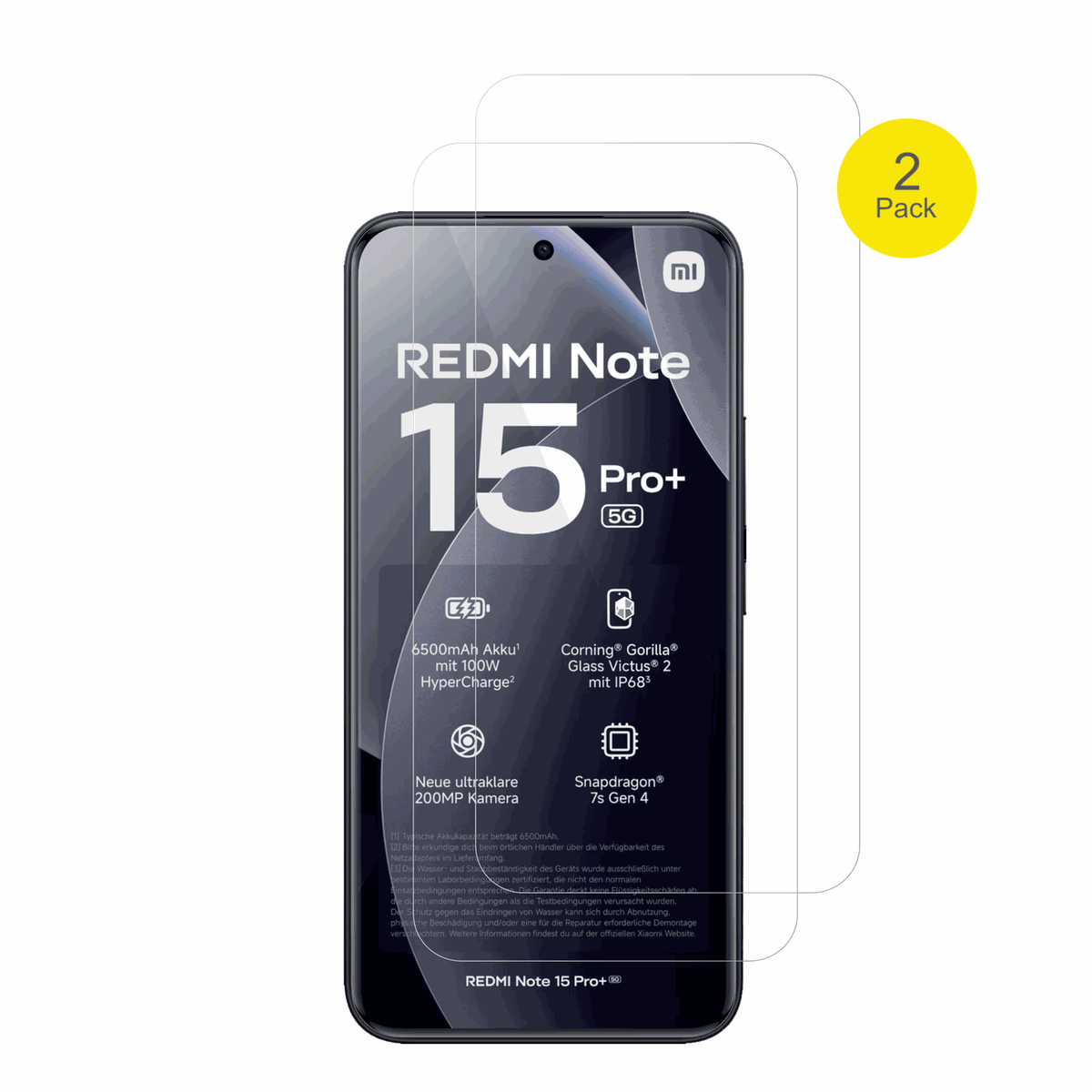 XiaomiRedmi Note 15 Pro Plus mit aufgebrachter dipos Displayschutzfolie, glasklare Darstellung ohne Einschränkungen
