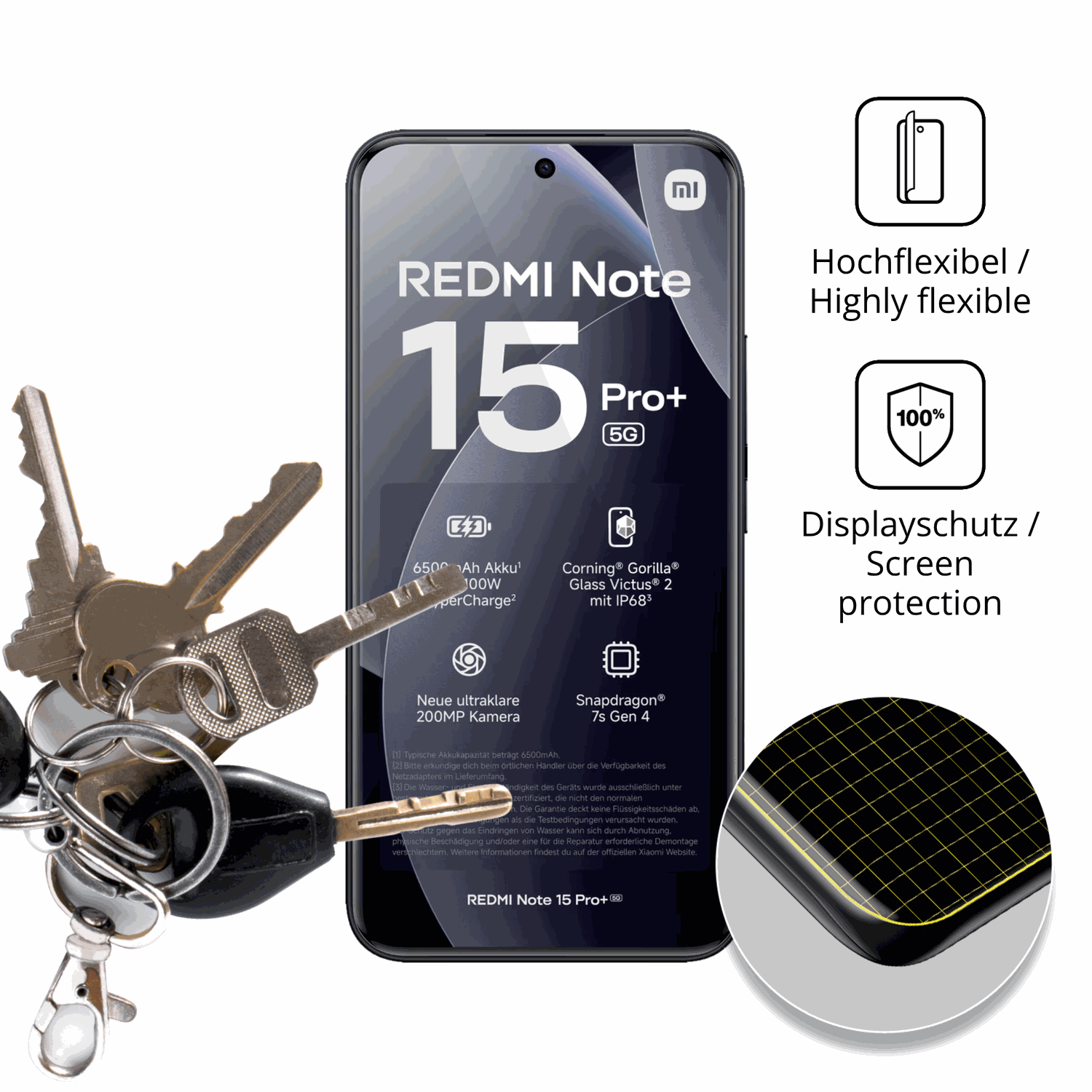 dipos Displayschutz für Xiaomi Redmi Note 15 Pro Plus, transparente Oberfläche, geringe Dicke und perfekte Passform