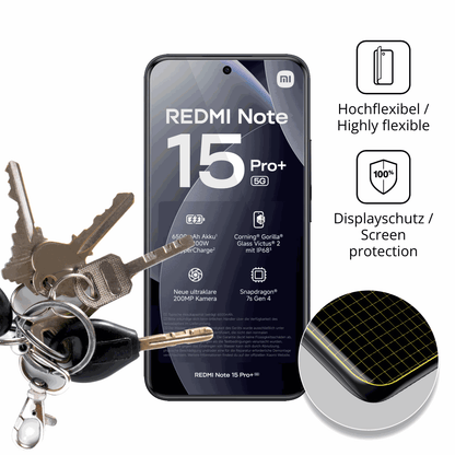 dipos Displayschutz für Xiaomi Redmi Note 15 Pro Plus, transparente Oberfläche, geringe Dicke und perfekte Passform