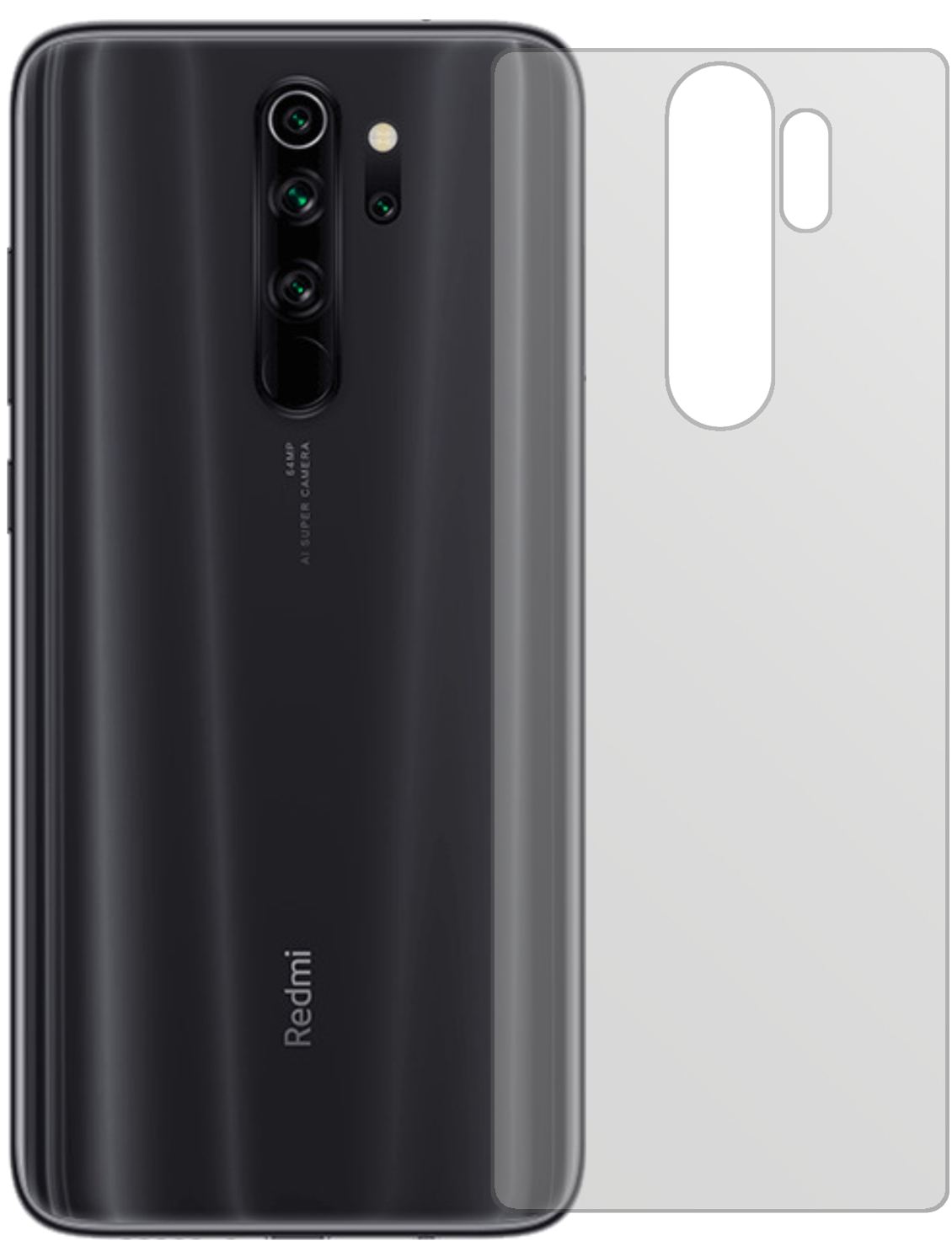 XiaomiRedmi Note 8 Rückseite mit aufgebrachter dipos Displayschutzfolie, die lästige Fingerabdrücke minimiert