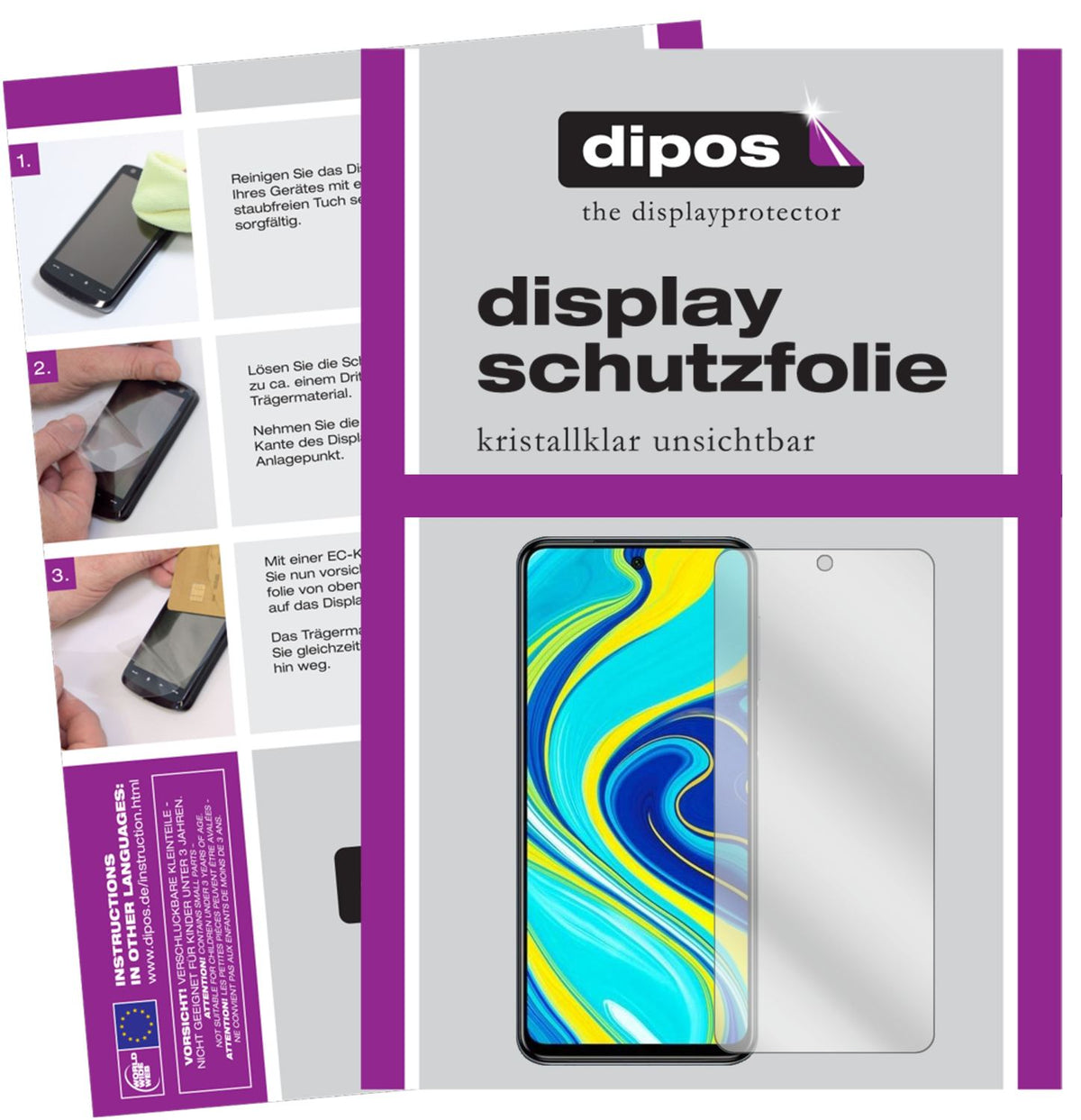 Klare Displayschutzfolie von dipos passend für Xiaomi Redmi Note 9S, präziser Zuschnitt und blasenfrei montiert