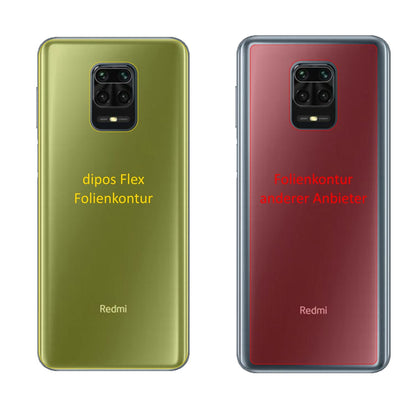 XiaomiRedmi Note 9S Rückseite mit aufgebrachter dipos Displayschutzfolie, glasklare Darstellung ohne Einschränkungen