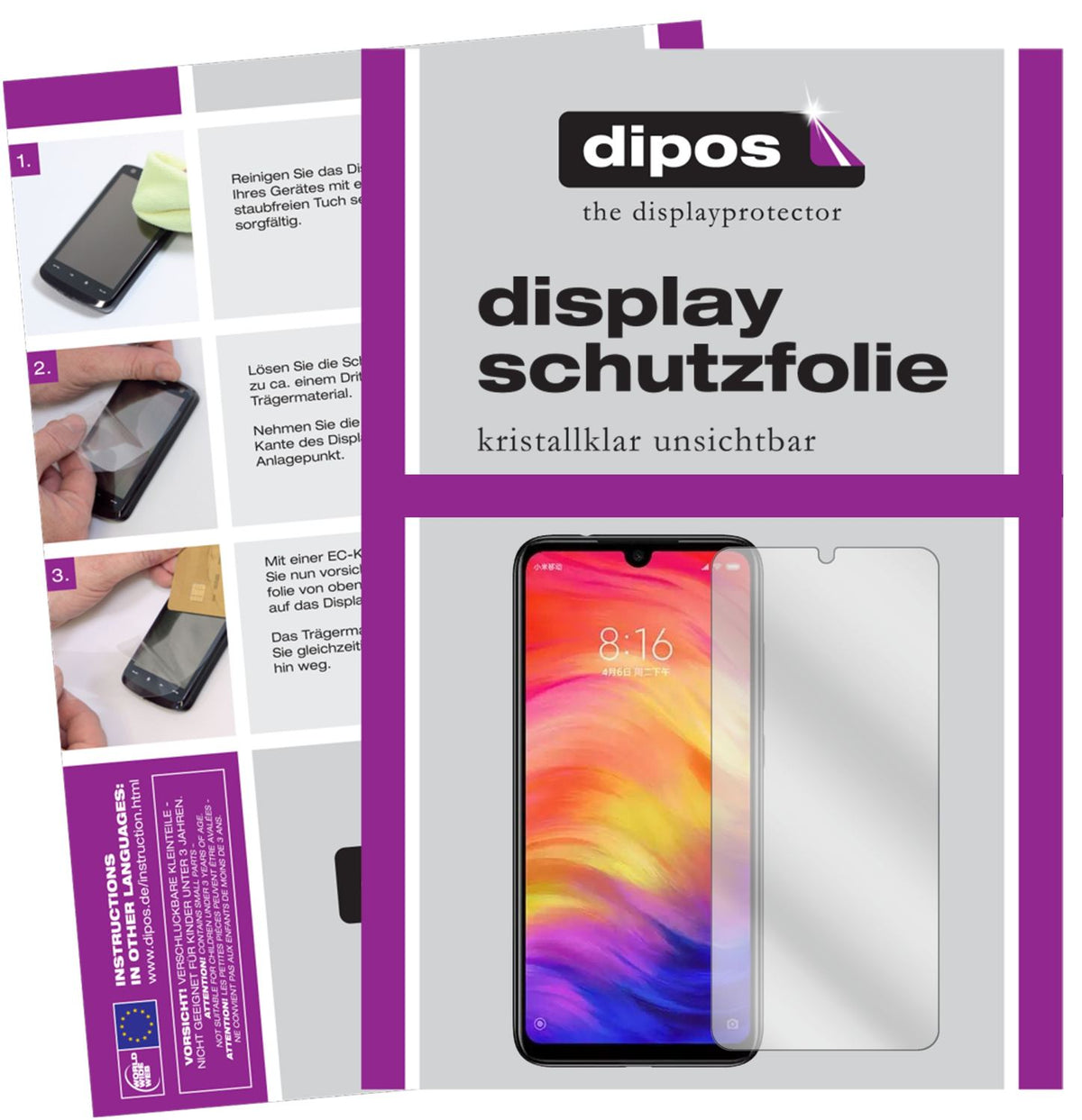 Klare Displayschutzfolie von dipos passend für Xiaomi Redmi Y3, präziser Zuschnitt und blasenfrei montiert