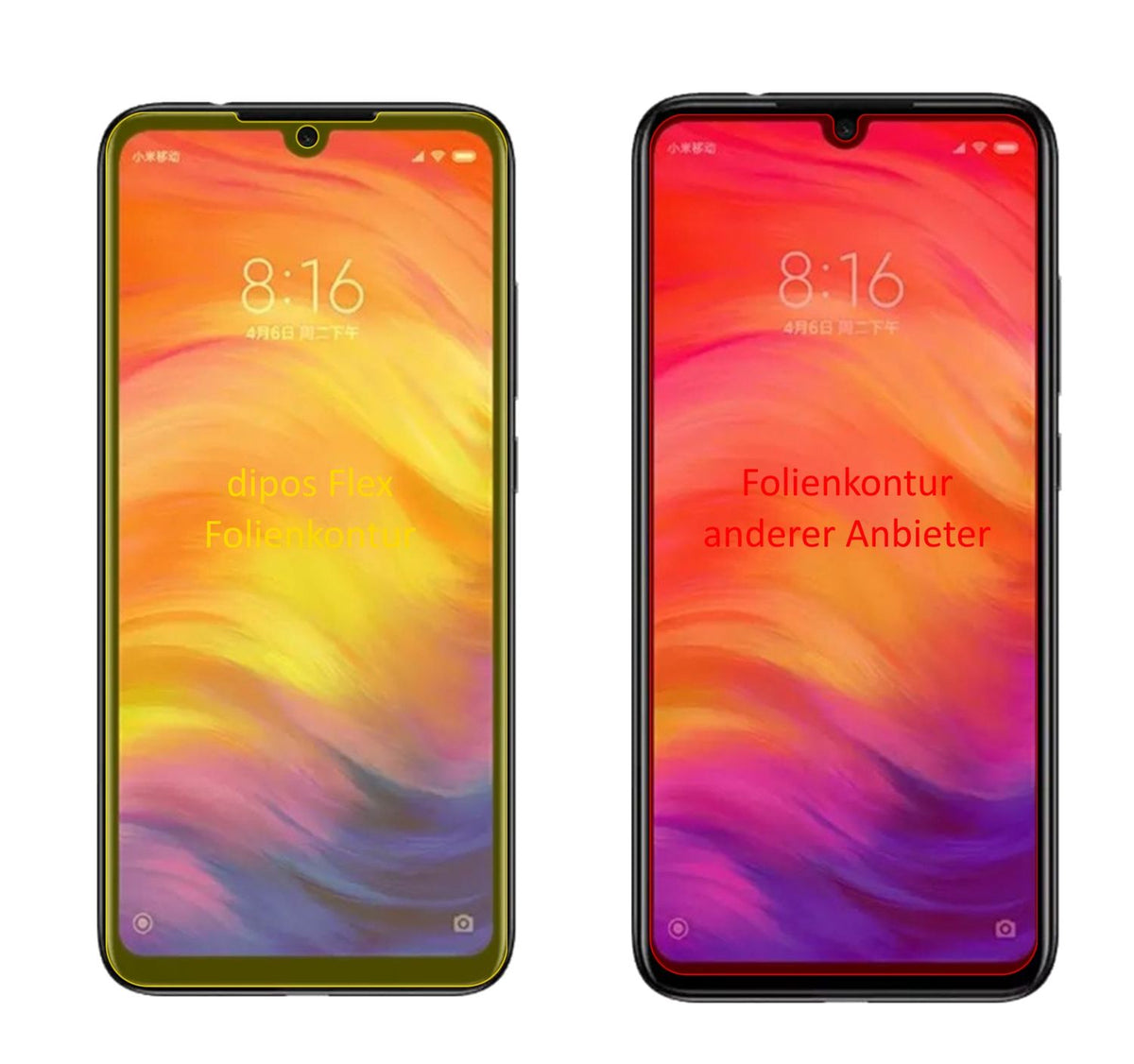 XiaomiRedmi Y3 mit aufgebrachter dipos Displayschutzfolie, glasklare Darstellung ohne Einschränkungen