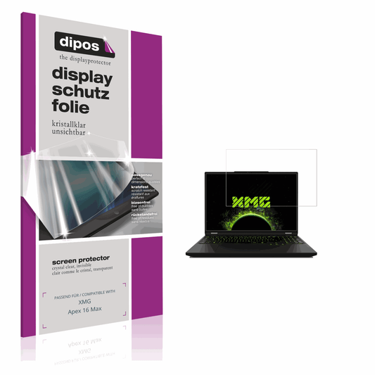 Klare Displayschutzfolie von dipos passend für XMG Apex 16 Max, präziser Zuschnitt und blasenfrei montiert