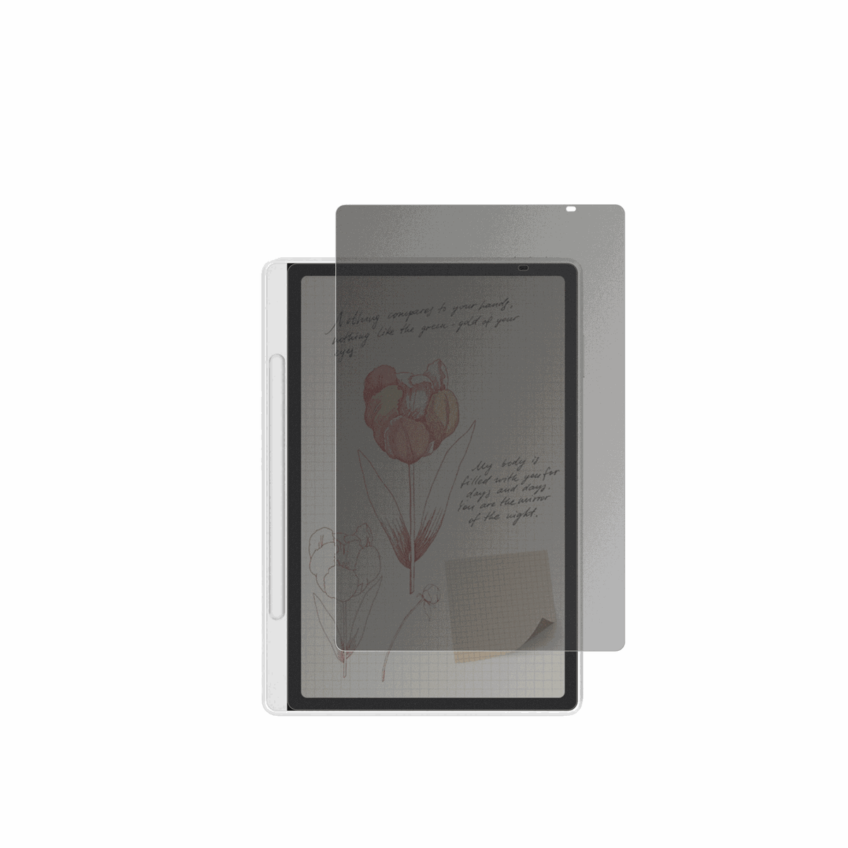 XP-PenMagic Note Pad mit aufgebrachtem dipos Displayschutz, der seitliche Einblicke blockiert