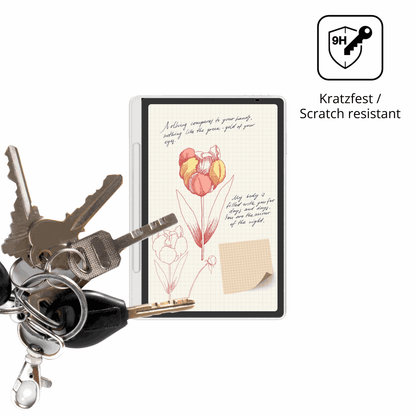 XP-PenMagic Note Pad mit aufgebrachter dipos Panzerfolie, die lästige Fingerabdrücke minimiert