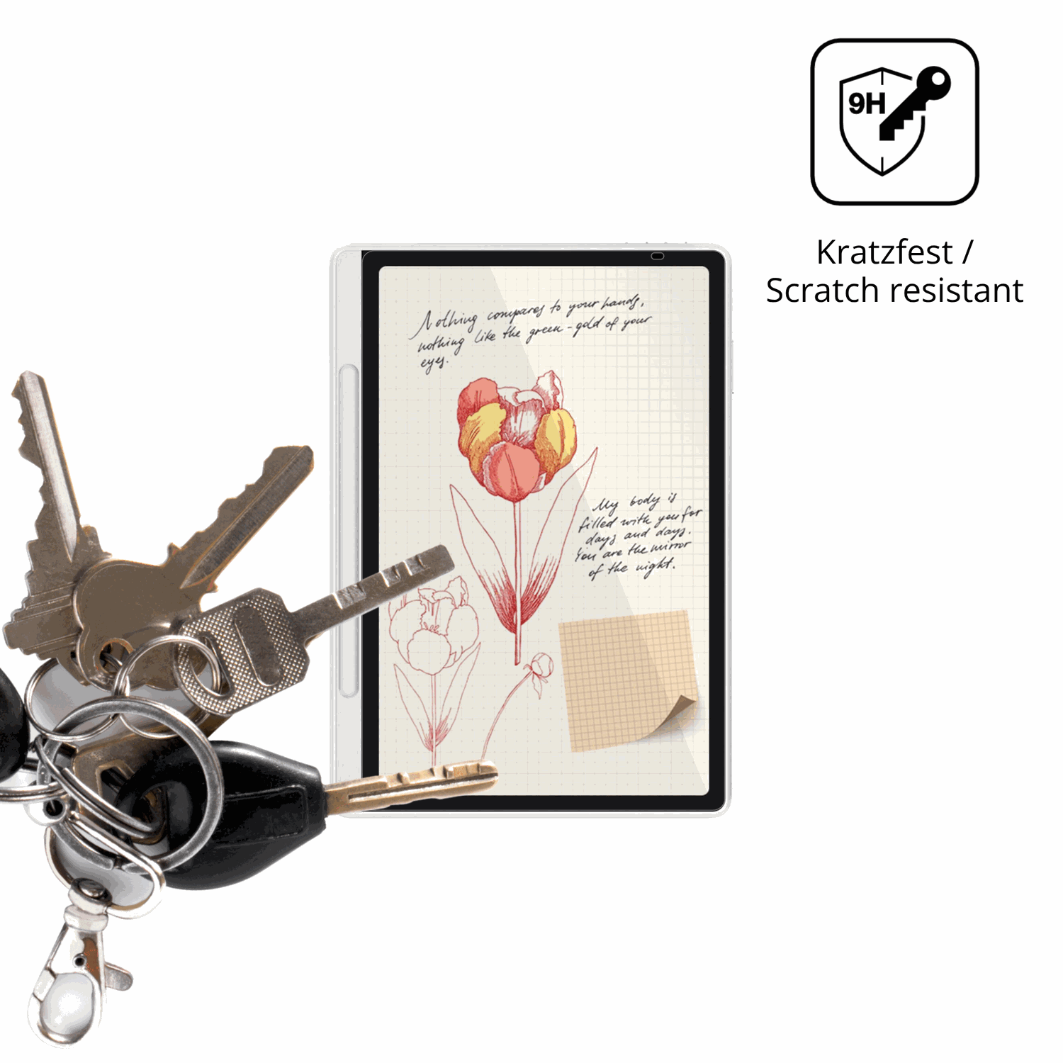 XP-PenMagic Note Pad mit aufgebrachter dipos Flex Schutzfolie, glasklare Darstellung ohne Einschränkungen